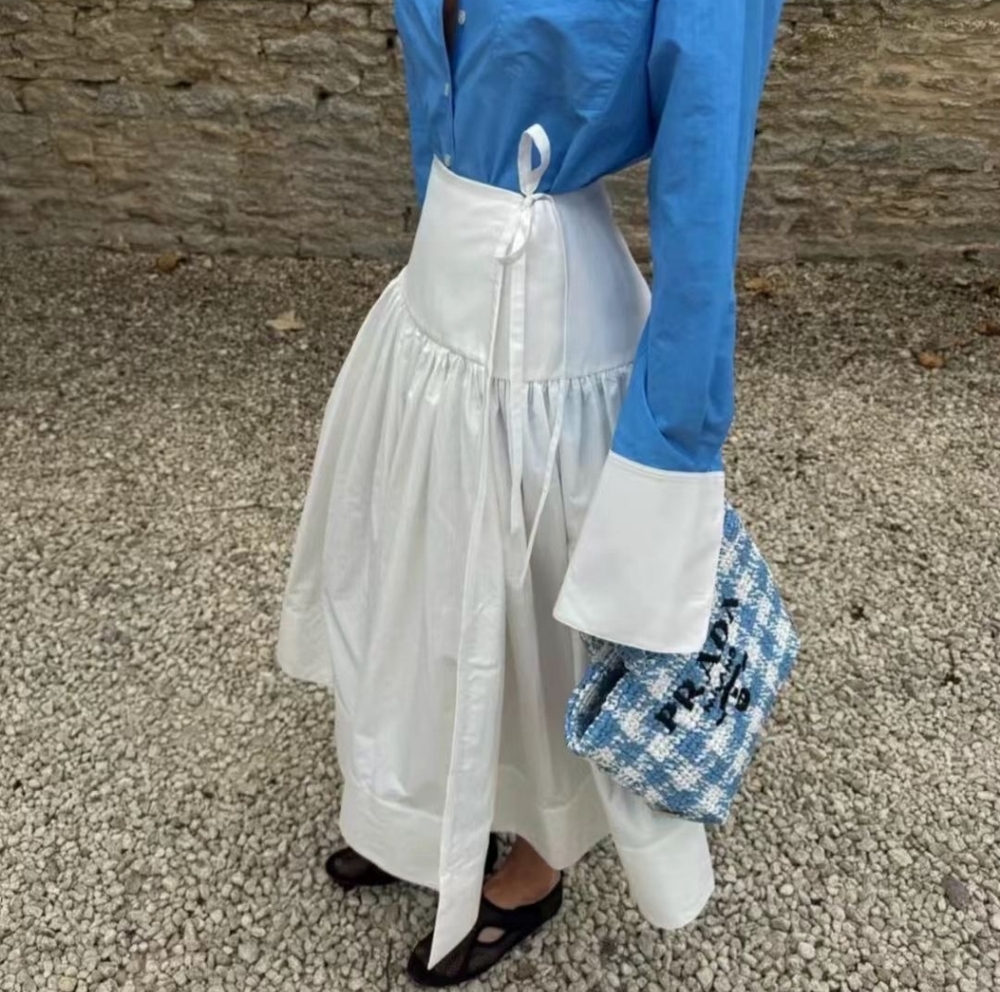 Helsa Midi Wrap Skirt in Tech Poplin in White